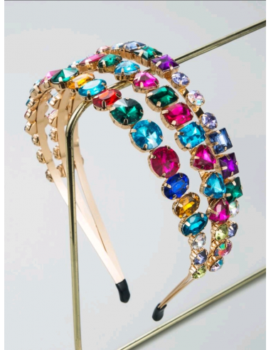 DIADEMA DORADA TRIPLE CON BRILLANTES DE LUJO "MIL COLORES"