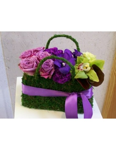 BOLSO RAMO CON MUSGO Y FLORES VARIADAS DE TELA