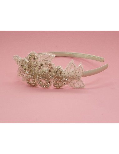 DIADEMA CON APLIQUE FLORAL BORDADO CON BRILLANTES DE LUJO