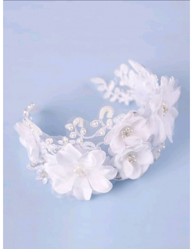 TIARA-CINTURÓN DE FLORES CON ENCAJES "BLANCO PURO"